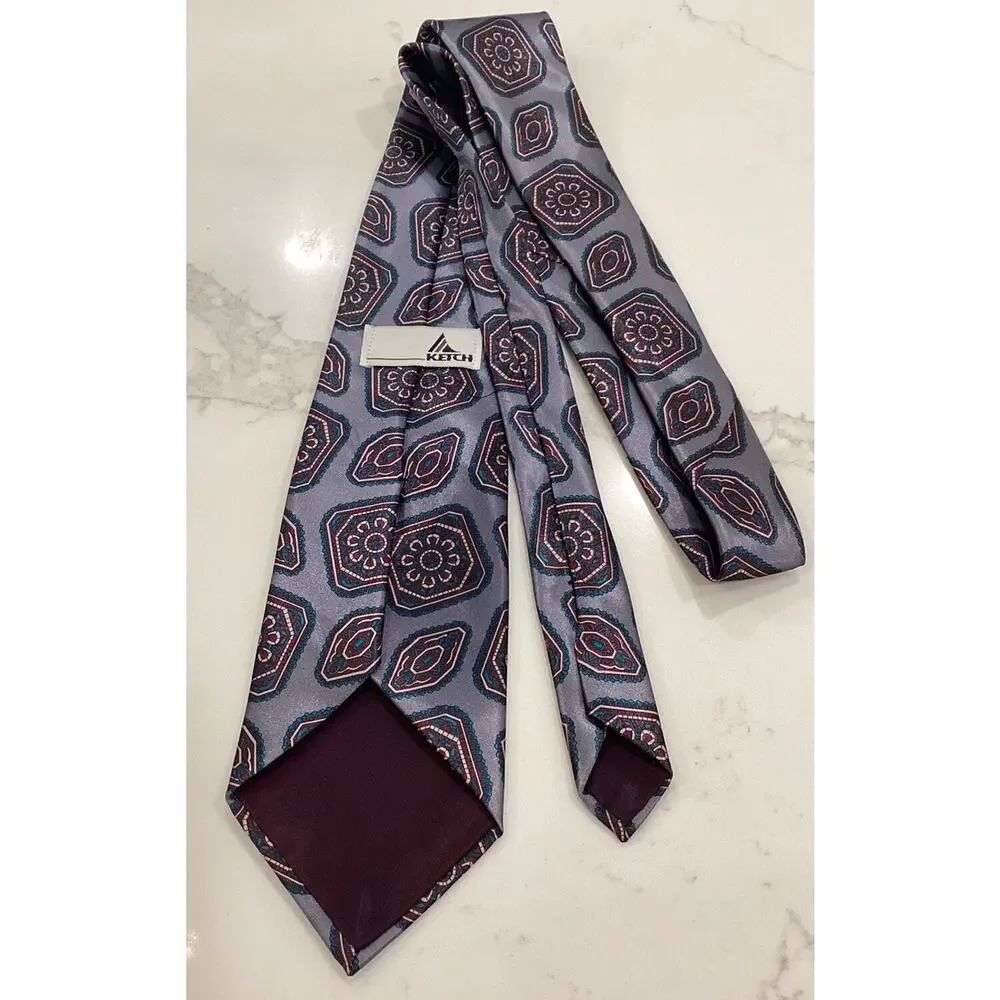 ketch gray blue‎ mens Tie 3.75” necktie silk Designer